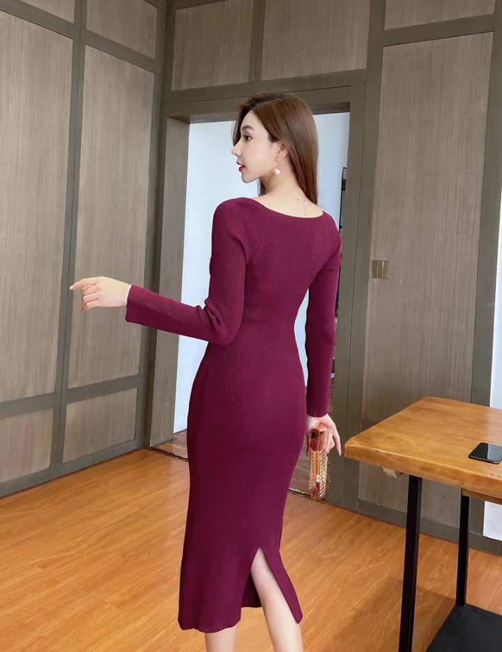 Slim exceed knee sweater dress long dress