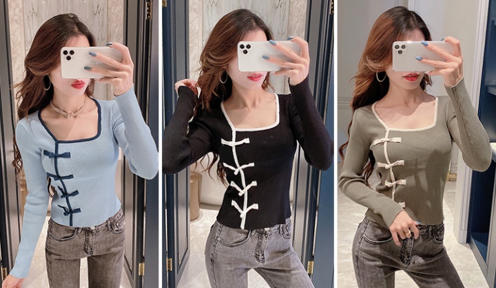 Mixed colors retro sweater slim bottoming shirt for women
