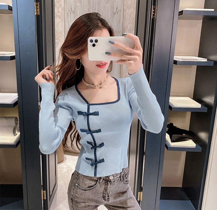 Mixed colors retro sweater slim bottoming shirt for women
