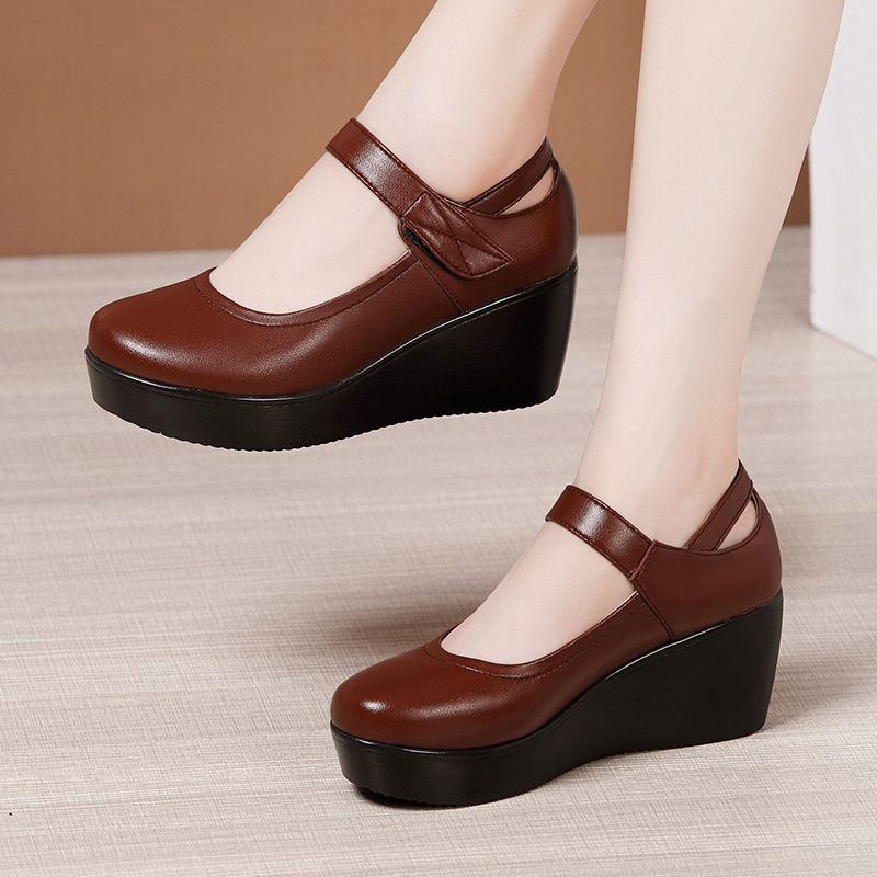 Casual small shoes thick crust round leather shoes for women