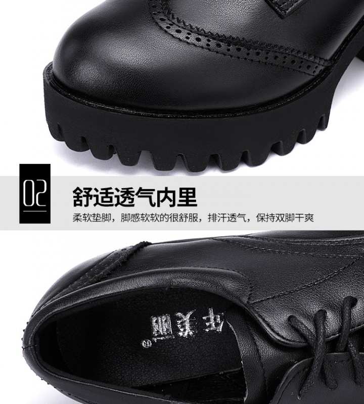 Thick crust leather shoes all-match platform for women