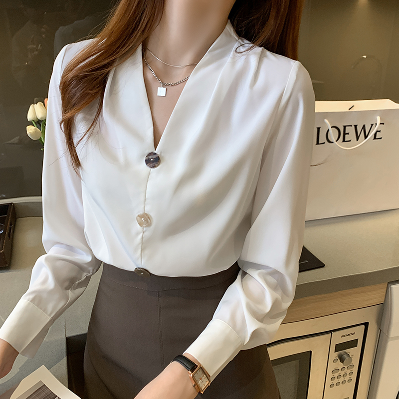 V-neck long sleeve tops Korean style shirt for women