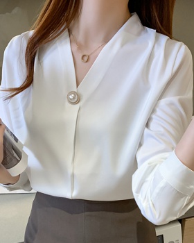 V-neck all-match tops spring shirt for women