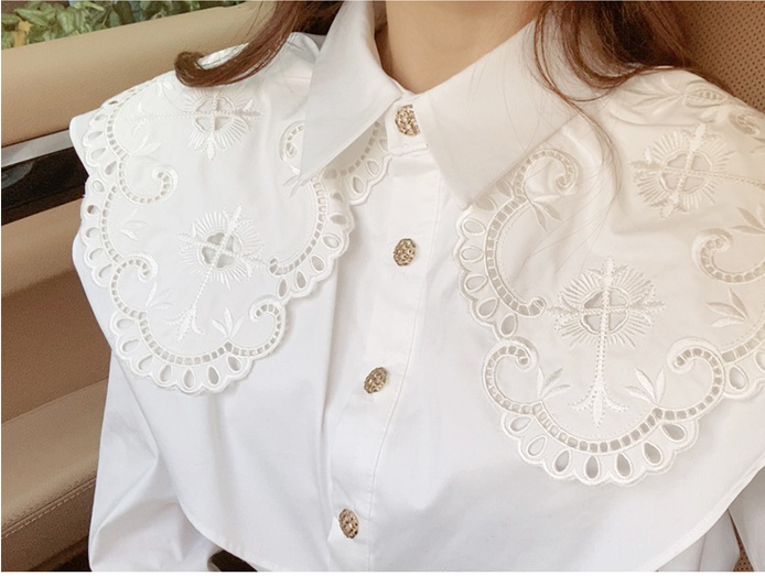 Temperament lotus leaf edges splice tops white lace shirt