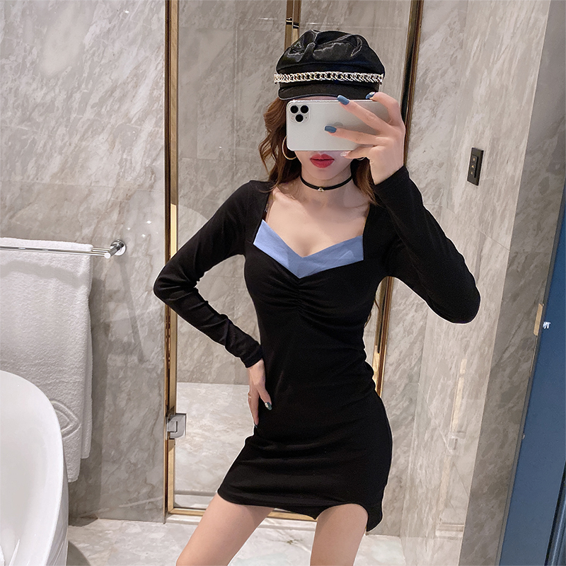 Slim V-neck Korean style temperament sexy dress