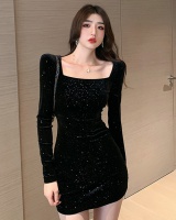 Square collar Korean style package hip dress for women