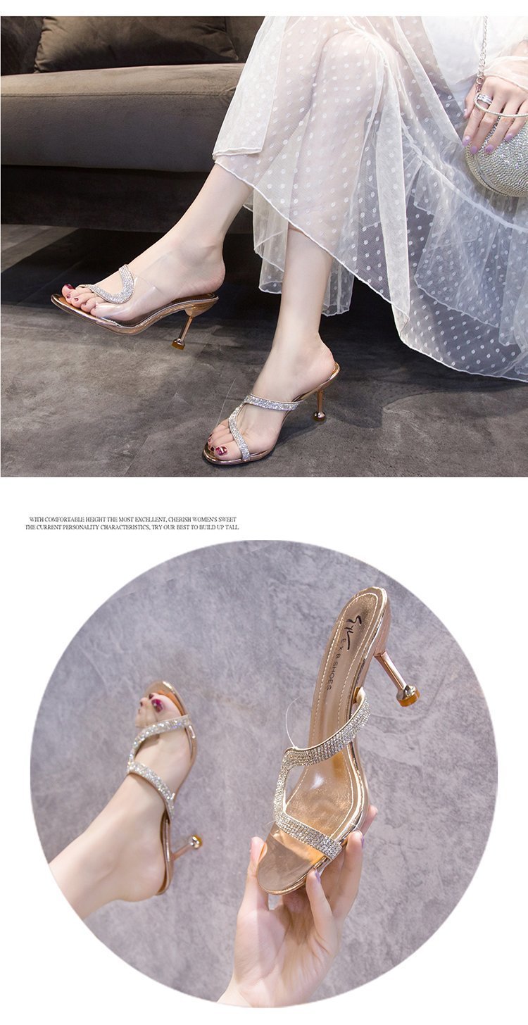 Summer middle-heel fish mouth fashion fine-root slippers