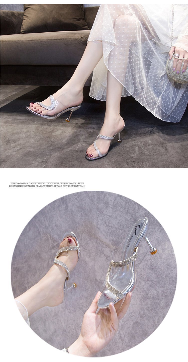 Summer middle-heel fish mouth fashion fine-root slippers