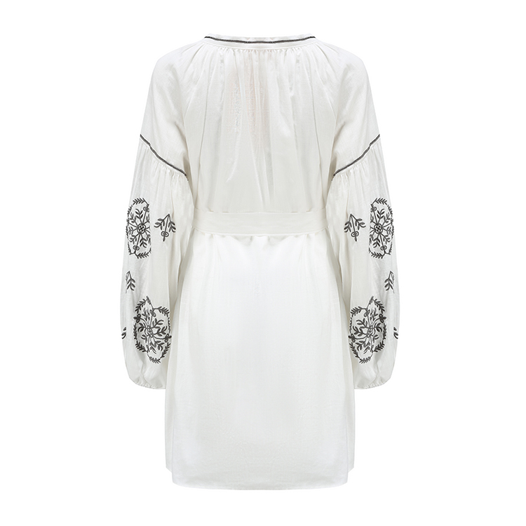 Embroidery tassels Bohemian style lantern sleeve dress