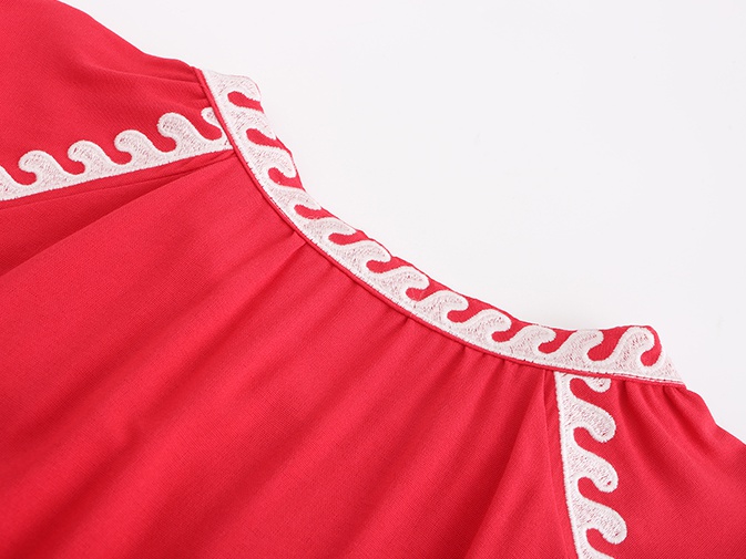 Lantern sleeve flax tassels embroidery dress