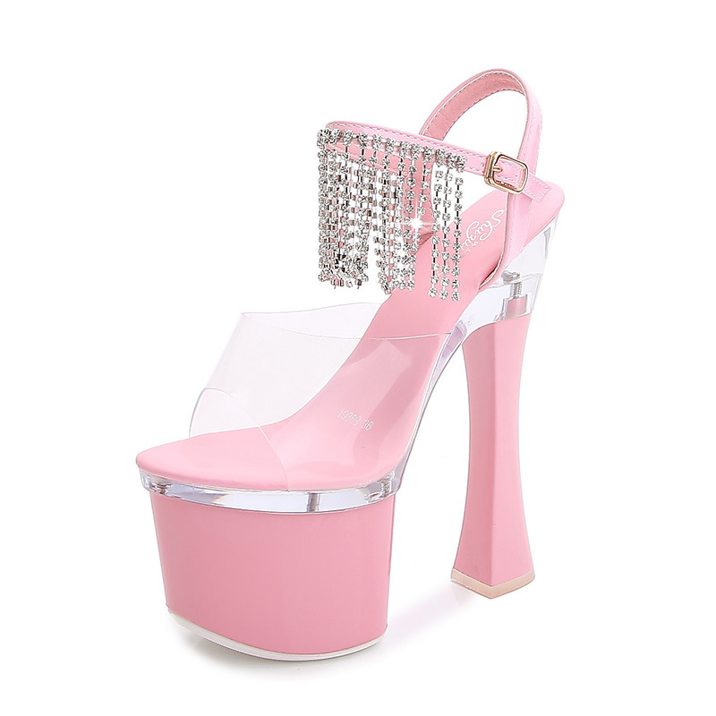 Sexy transparent platform thick lady sandals for women