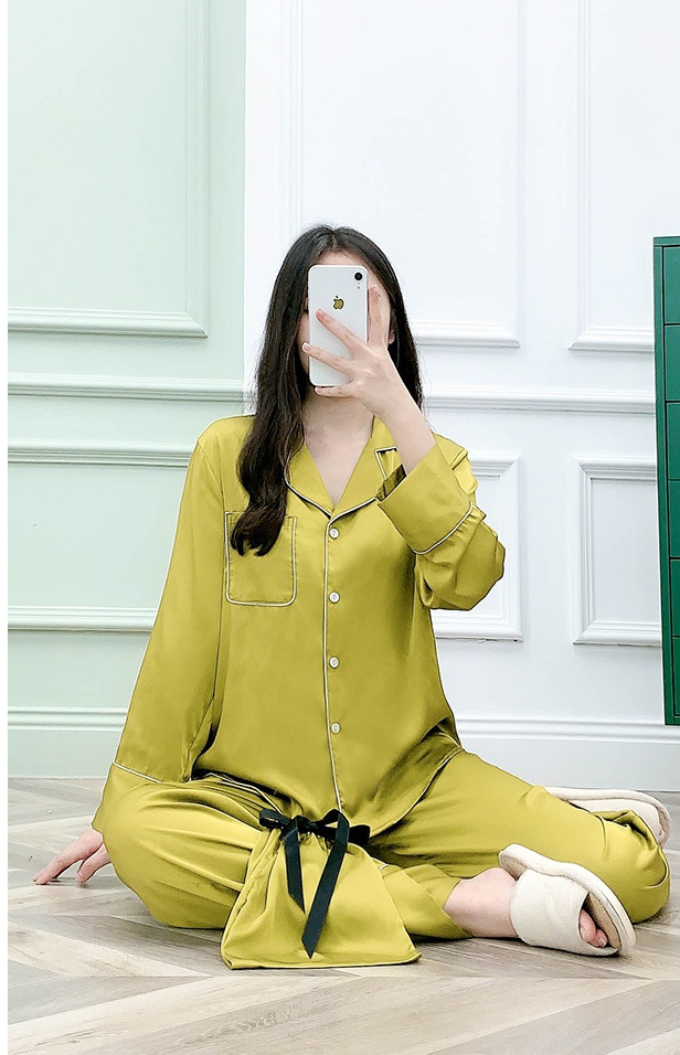 Silk spring and autumn long pants homewear pajamas a set
