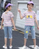 Summer short sleeve jeans big child girl T-shirt 2pcs set