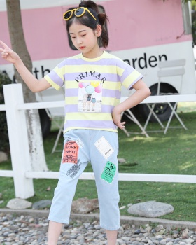 Child girl jeans summer Western style T-shirt 2pcs set