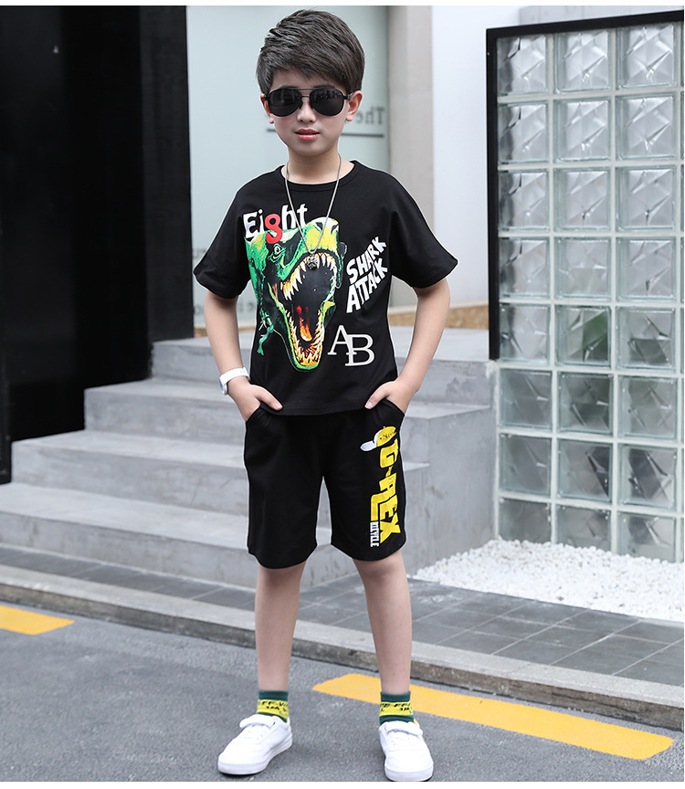 Summer boy big child child hip-hop shorts 2pcs set