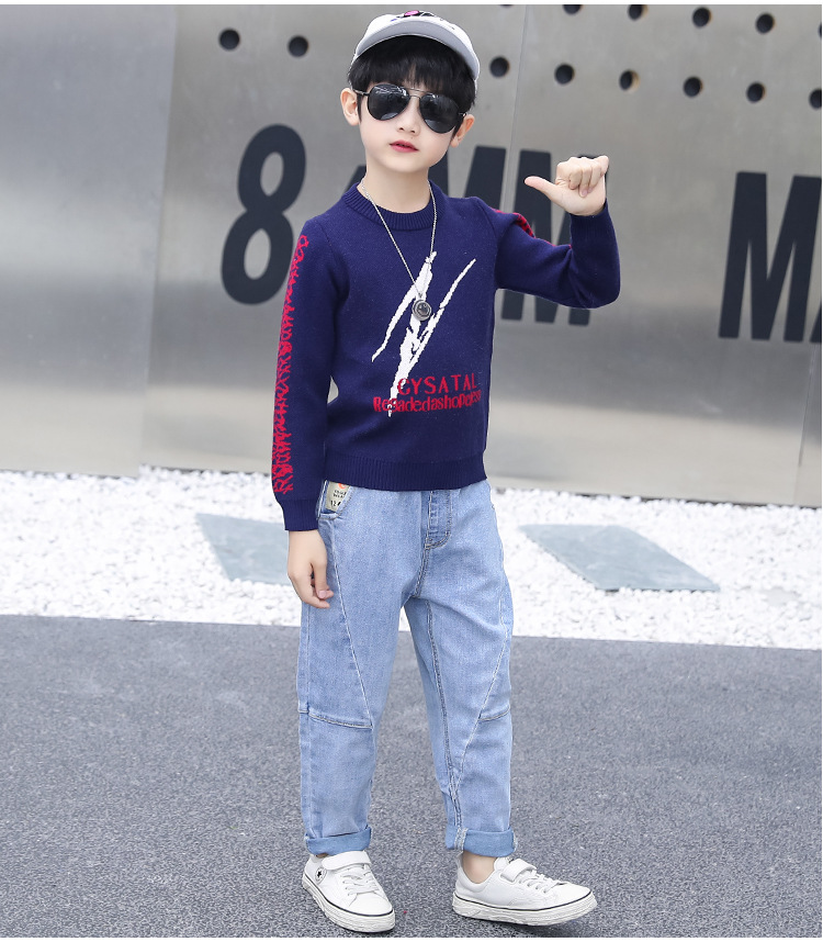 Denim spring and autumn shirts pullover sweater a set