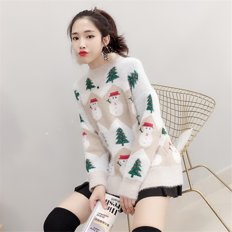 Autumn and winter pullover knitted mohair sweater for women