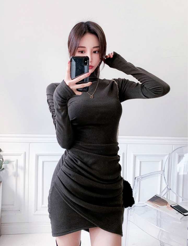 Irregular hem long T-shirt Korean style fold dress