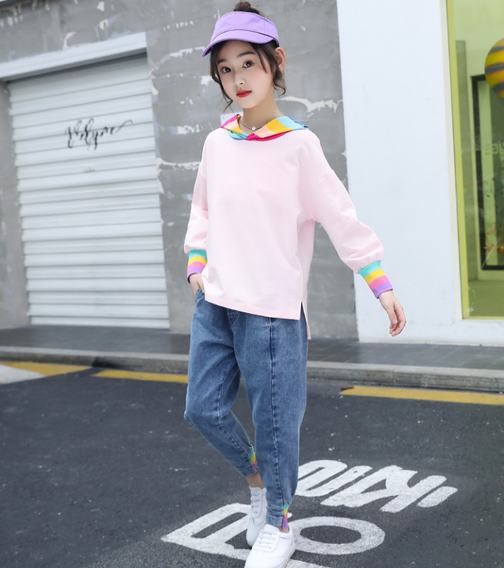 Spring and autumn girl Western style colors hoodie 2pcs set
