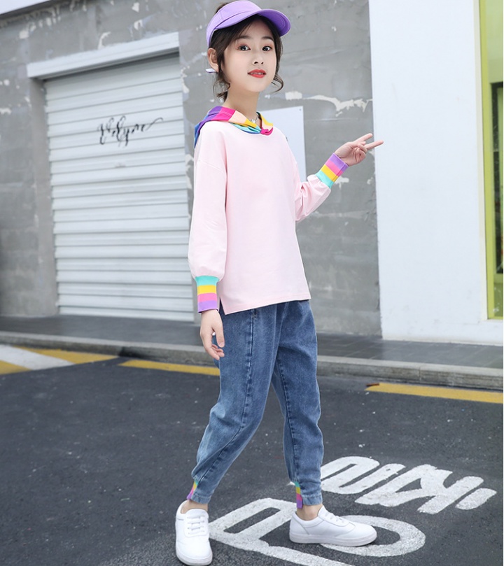 Spring and autumn girl Western style colors hoodie 2pcs set