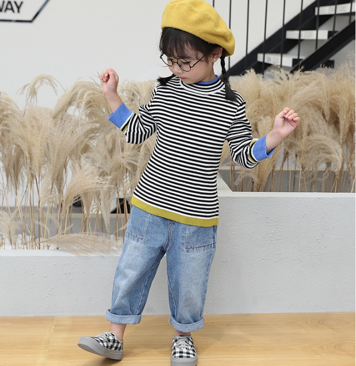 Child small woolen yarn sweater girl autumn shirts 2pcs set
