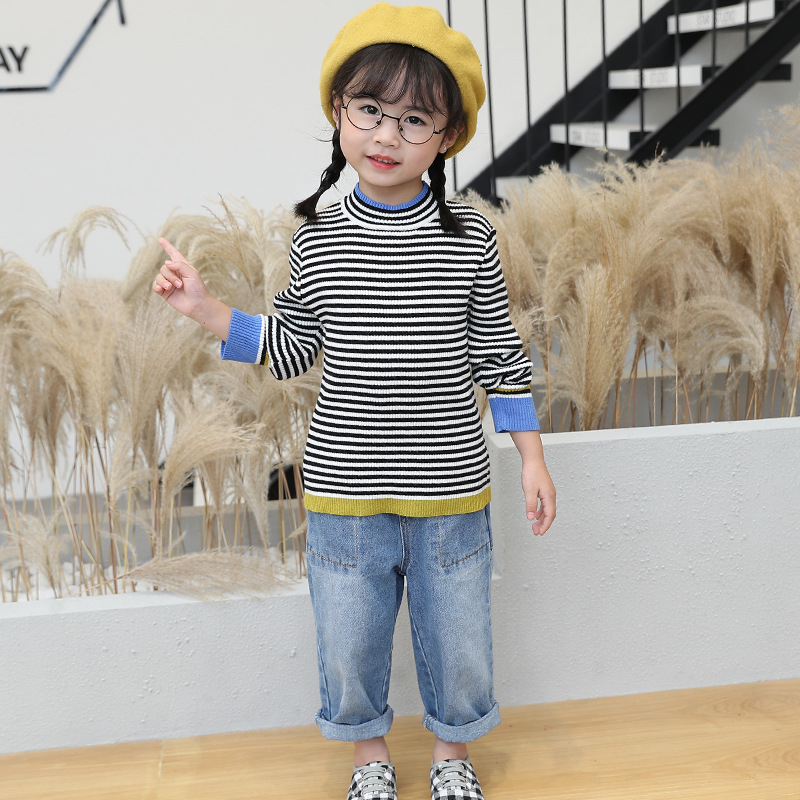 Child small woolen yarn sweater girl autumn shirts 2pcs set
