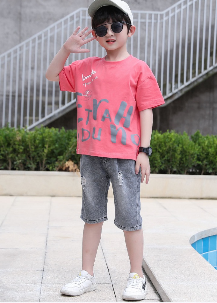Summer Korean style big child Western style boy kids 2pcs set