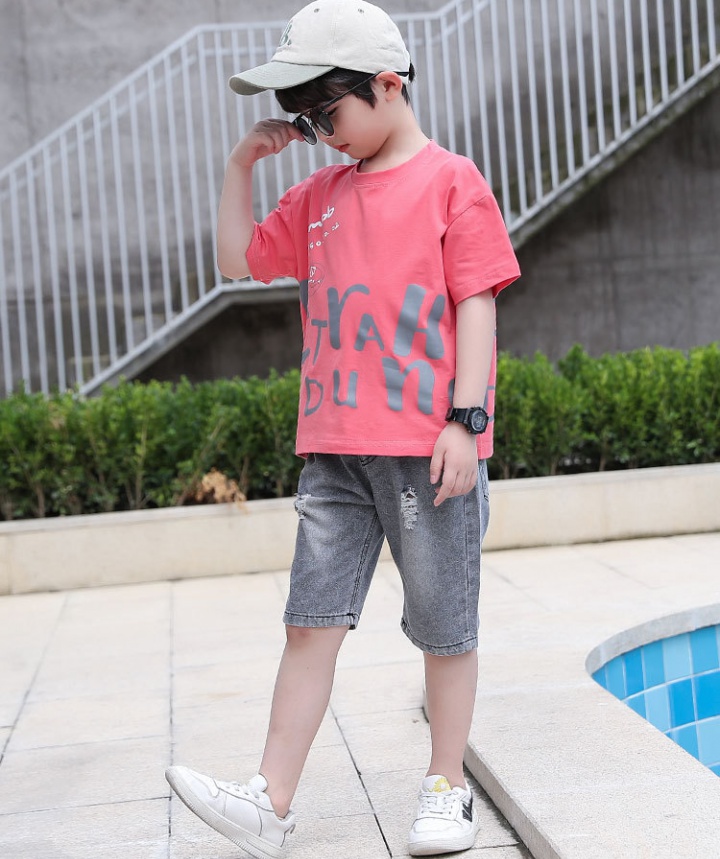 Summer Korean style big child Western style boy kids 2pcs set