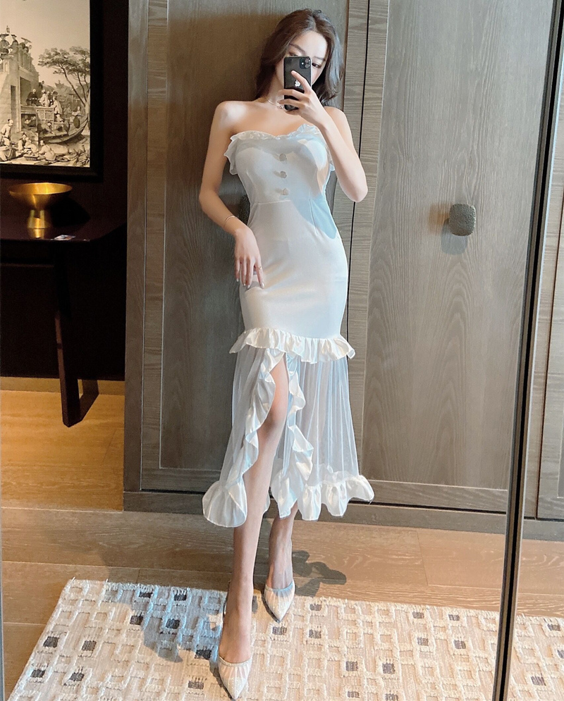 Bride wrapped chest evening dress for women