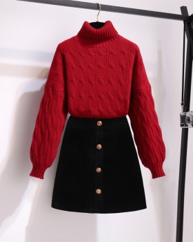 Twist short skirt high collar sweater 2pcs set