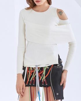 Winter stripe strapless round neck sweater for women