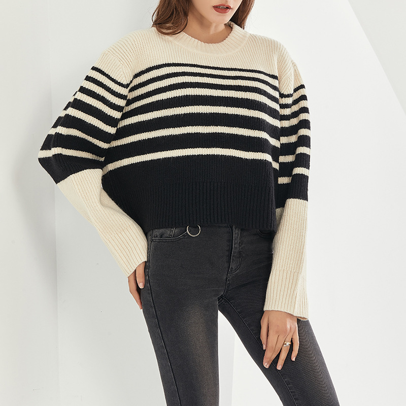 Splice stripe fashion mixed colors temperament sweater