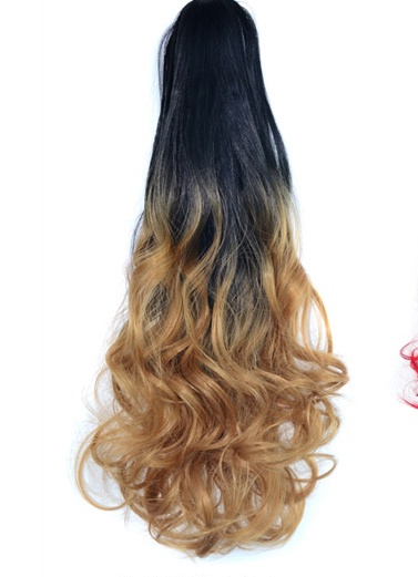 Colors long gradient wig horsetail gripper curly hair