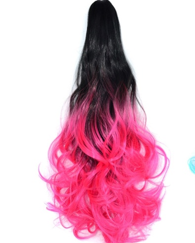 Colors long gradient wig horsetail gripper curly hair
