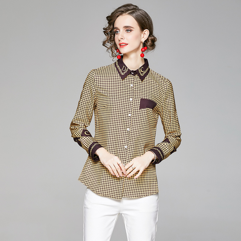 Pinched waist printing European style shirt