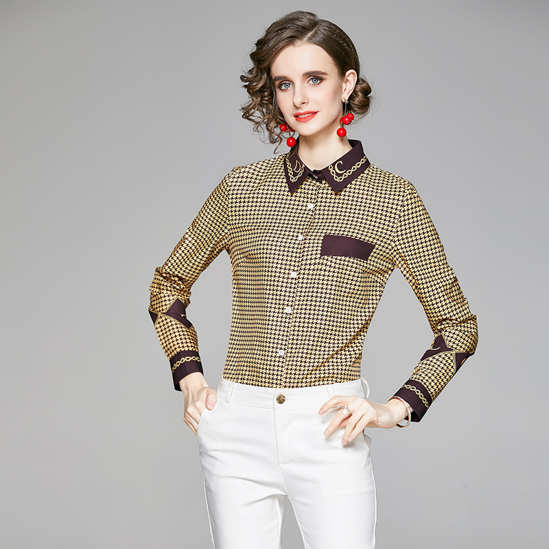 Pinched waist printing European style shirt