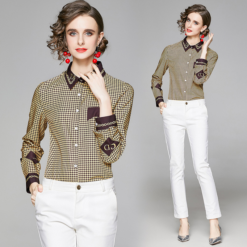 Pinched waist printing European style shirt