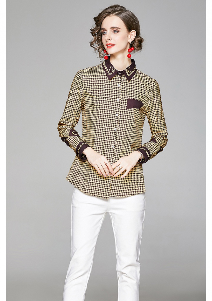 Pinched waist printing European style shirt