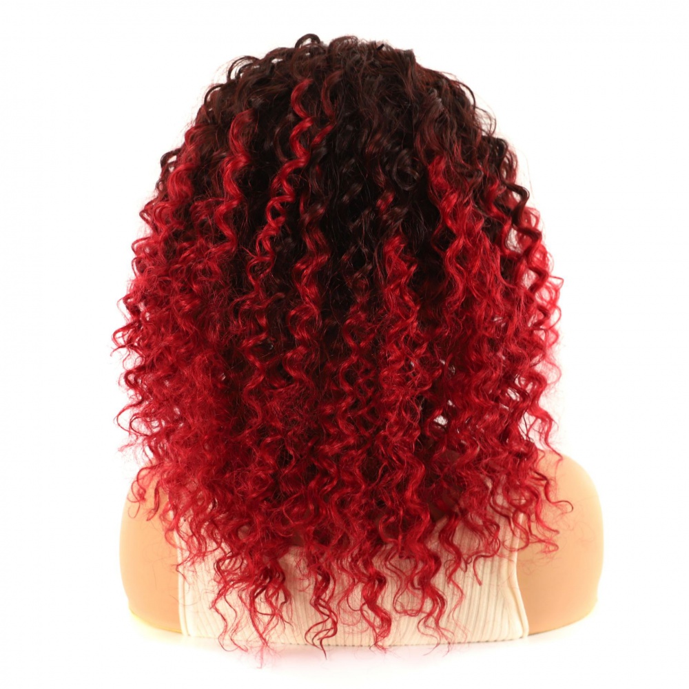 Bleaching long human hair wine-red black wig