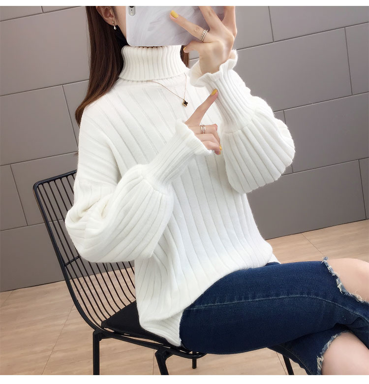 Pullover thick plus velvet winter high collar sweater for women