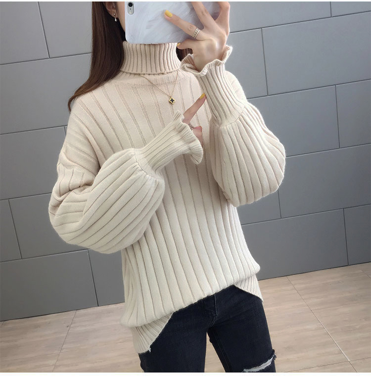 Pullover thick plus velvet winter high collar sweater for women