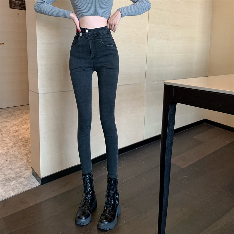 Tight Korean style feet elasticity high waist jeans