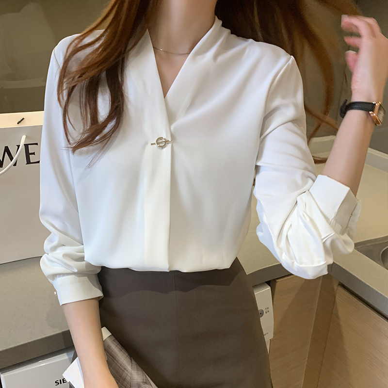 Korean style V-neck shirt spring tops for women