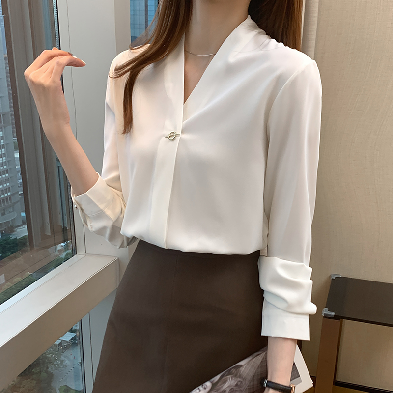 Korean style V-neck shirt spring tops for women