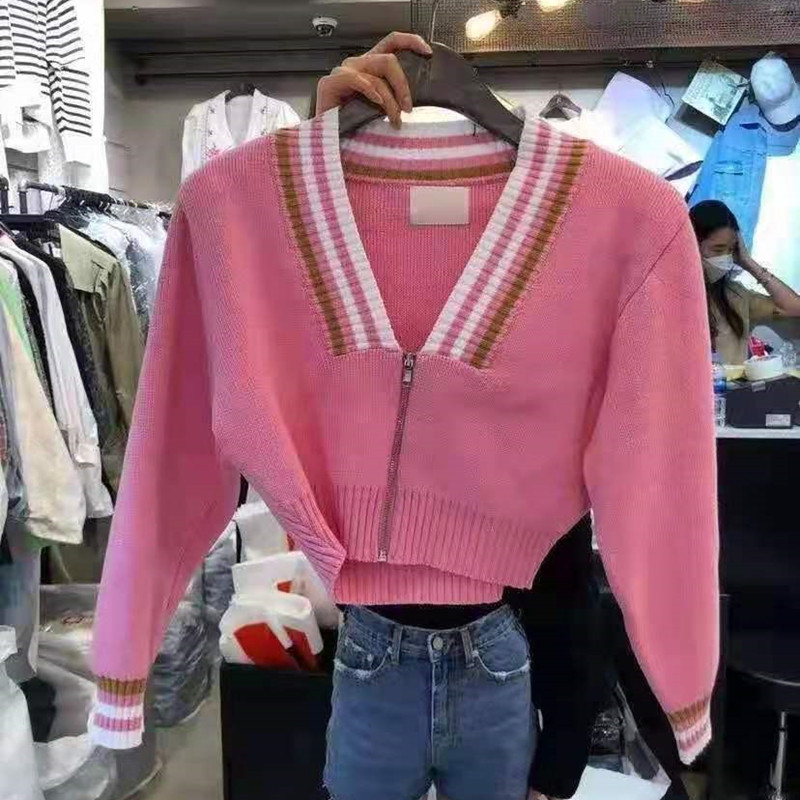Loose short long sleeve sweater V-neck knitted tops