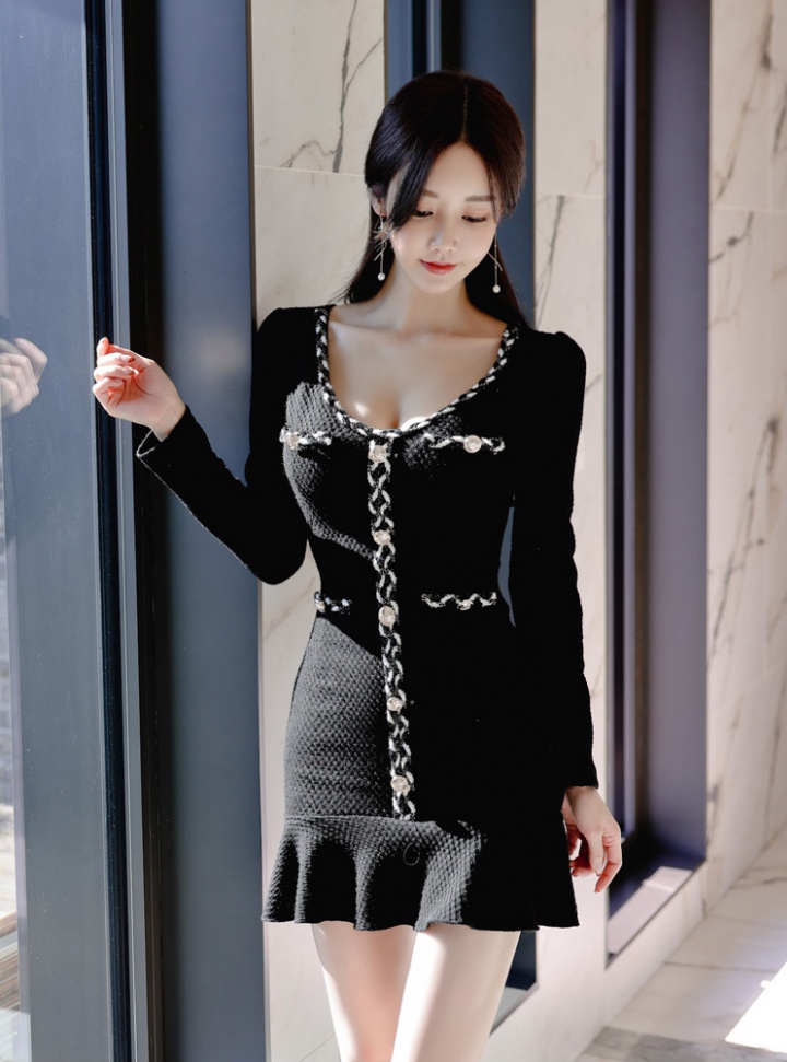 Korean style V-neck slim winter coarse flower dress