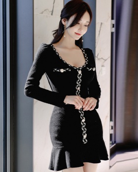 Korean style V-neck slim winter coarse flower dress