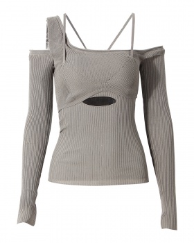 Sexy hollow irregular sweater slim autumn tops for women