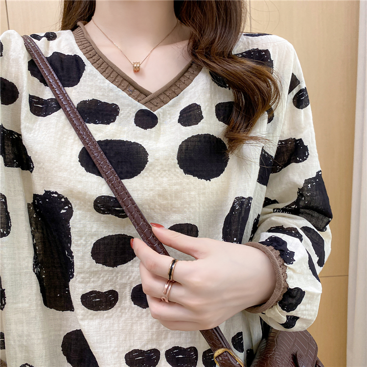 Polka dot long sleeve T-shirt loose mixed colors tops for women