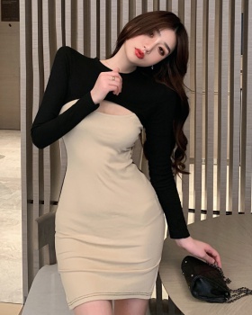 Split slim chest hollow sexy mixed colors dress